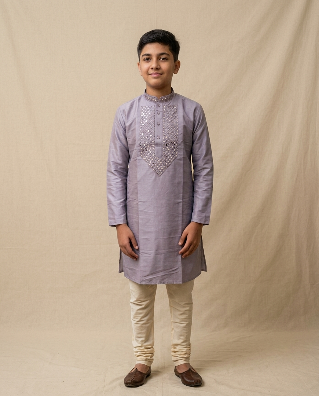 Purple Sequin Embroidered Kurta for Boys – Party & Eid Wear 2026